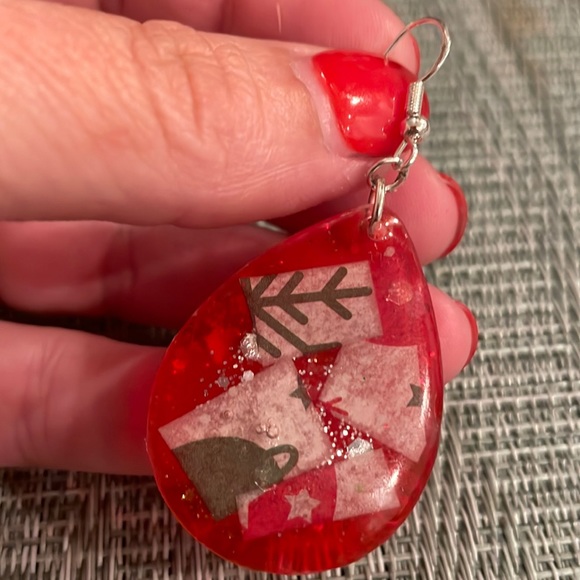 XMAS Handmade Festive Medium Holiday Earrings Red Teardrop - Picture 5 of 9